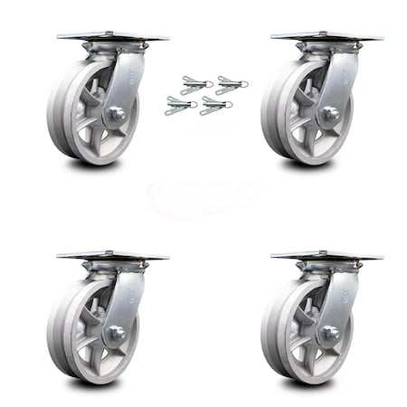Service Caster 6 Inch V Groove Semi Steel Caster Set with Ball Bearings and Swivel Locks SCC SCC-35S620-VGB-BSL-4